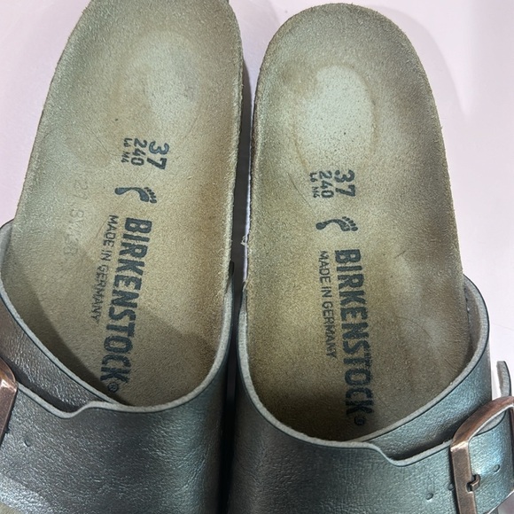 37 Birkenstock Slide Sandals Catalina Comfort Adjustable Strap Shiny Taupe Gold - Picture 3 of 7